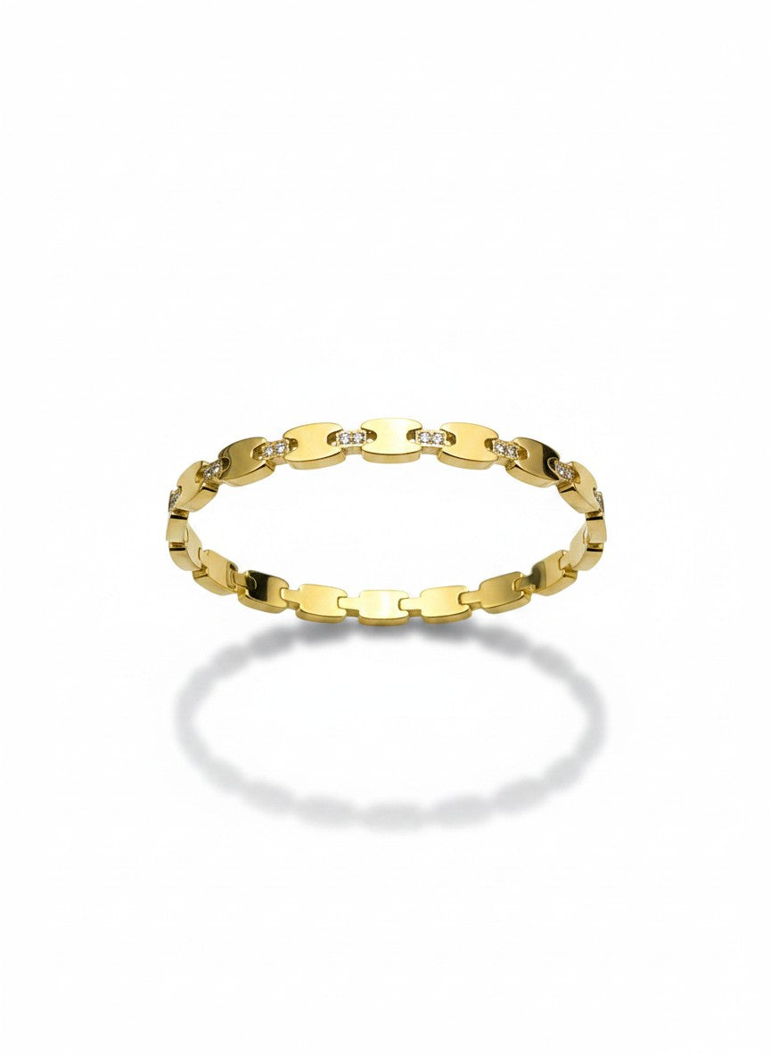 Daga-accessories gold-toned bangle with an interconnected link design and shimmering stone accents