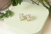 Silver Gold Stone Cube Hoops
