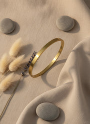Gold Oval Matte Thin B Bangle Bracelet