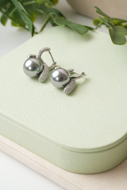 Grey Crystal Swirl Pearl Stud Earrings