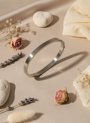Silver Oval Matte Thin S Plain Bands Bracelet