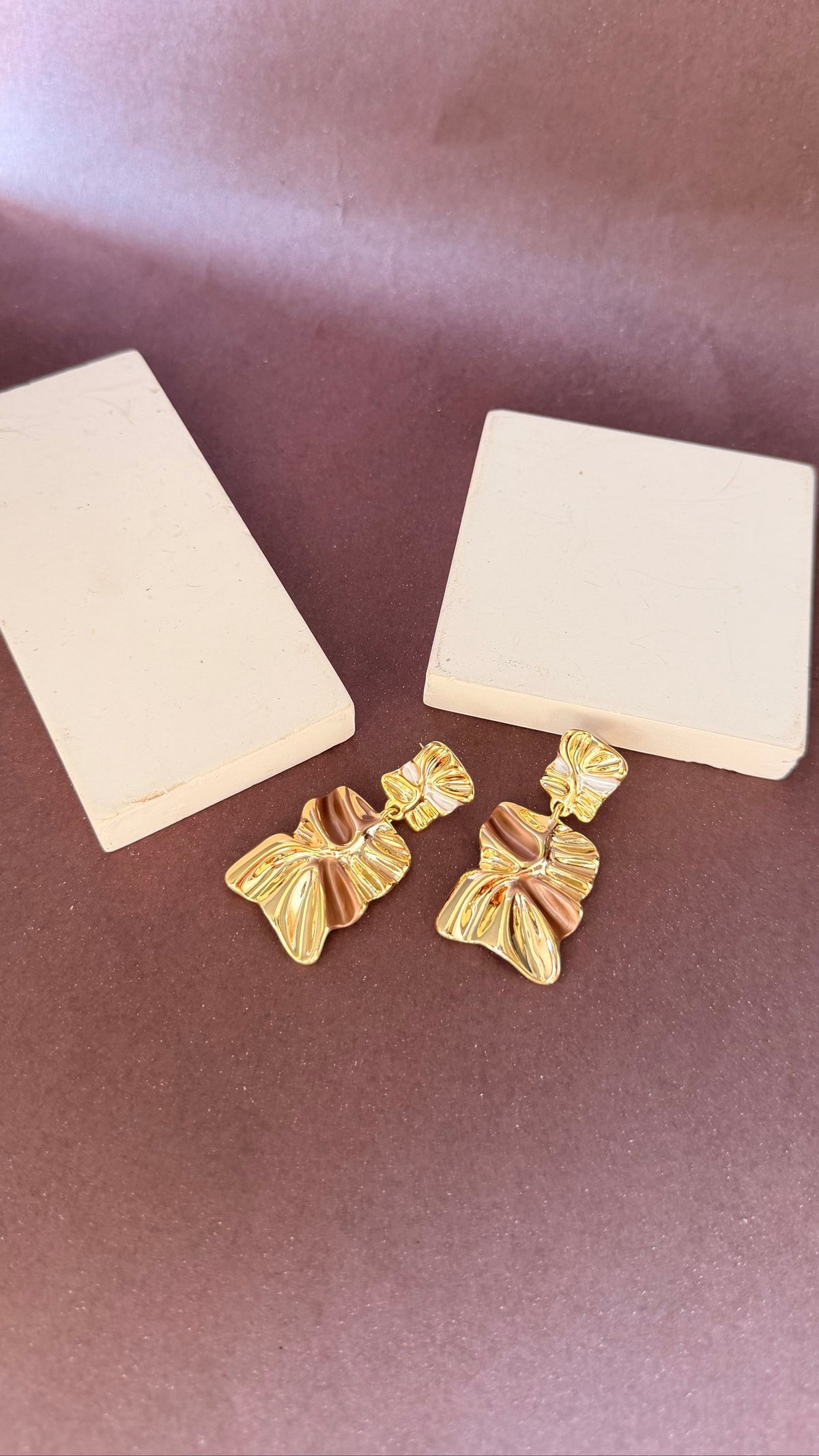 Daga-accessories two-tone textured mocha and gold statement earrings with a modern abstract design