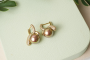Brown Crystal Swirl Pearl Stud Earrings