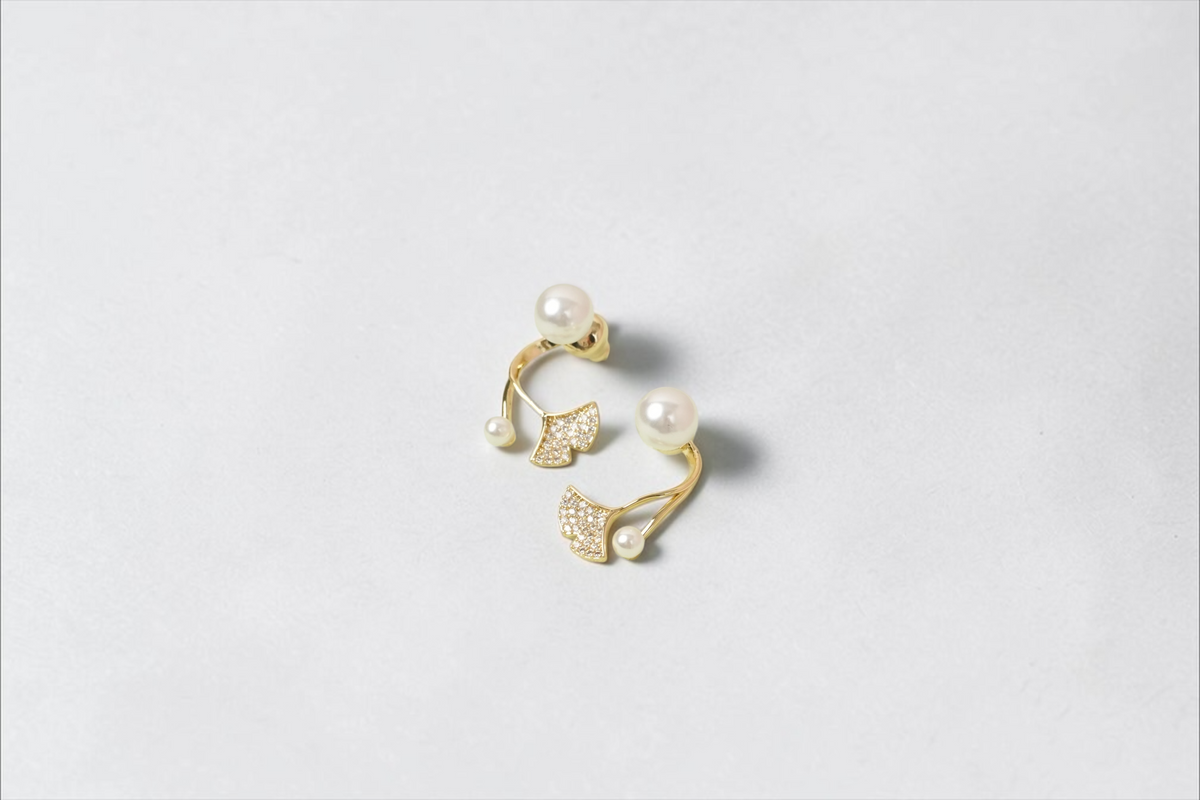 Gold Pearl Leaflet Earrings