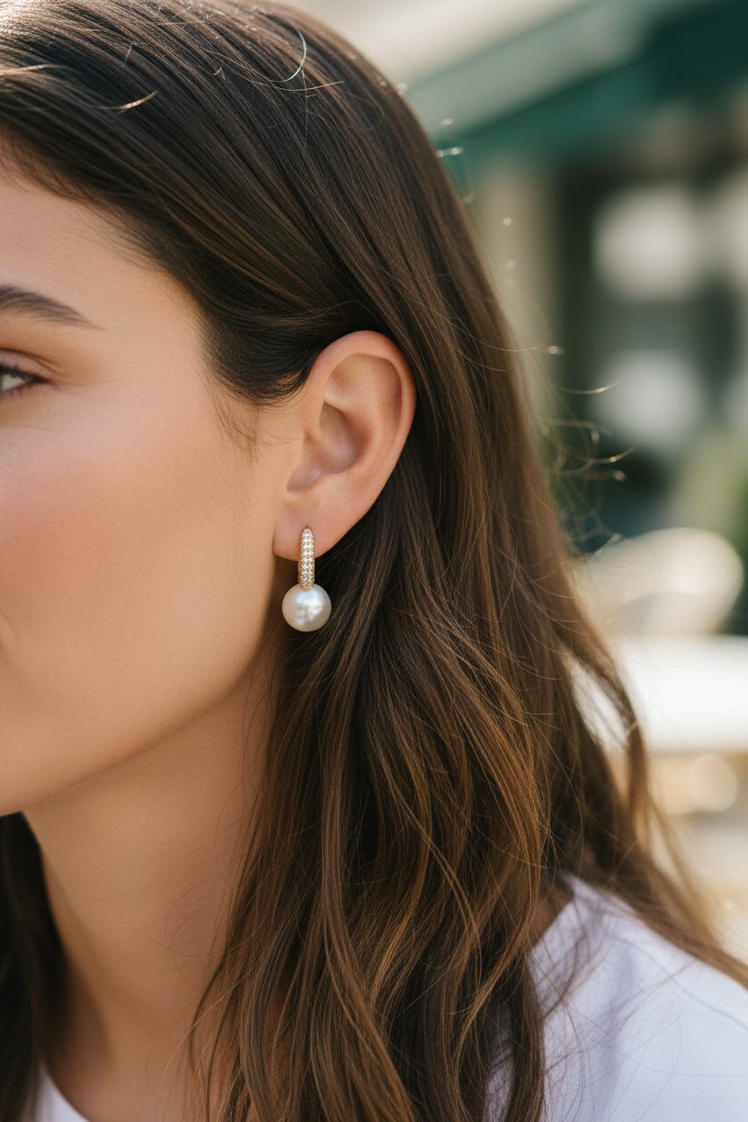 Elegant Pearl Drop Hoop Earrings for Women