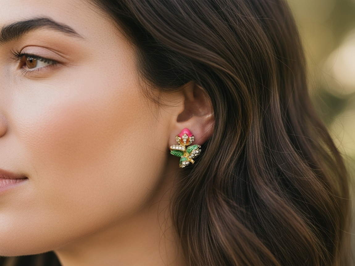 Pink Floral Fiesta Stud Earring