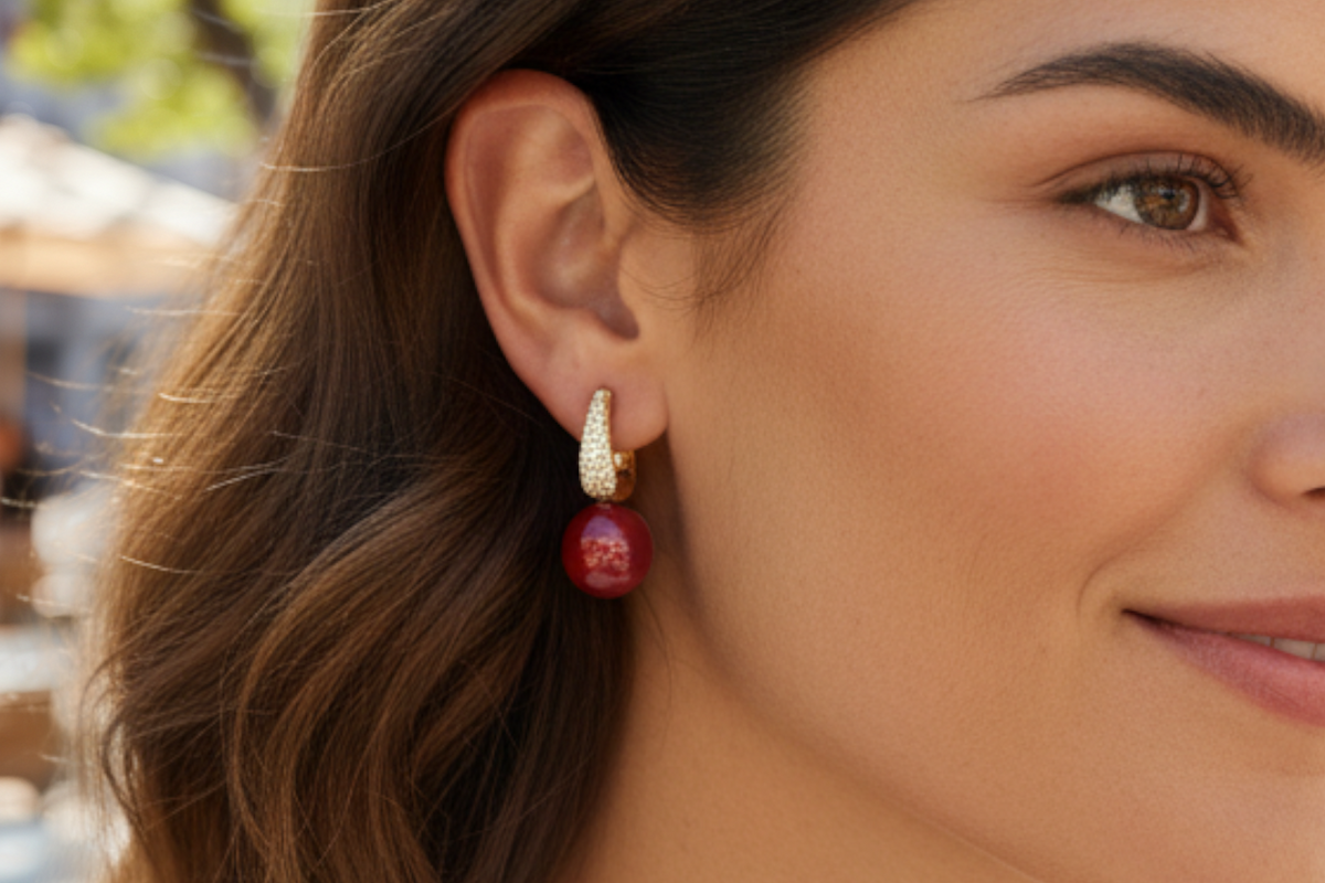 Red Crystal Pearl Drop Hoops