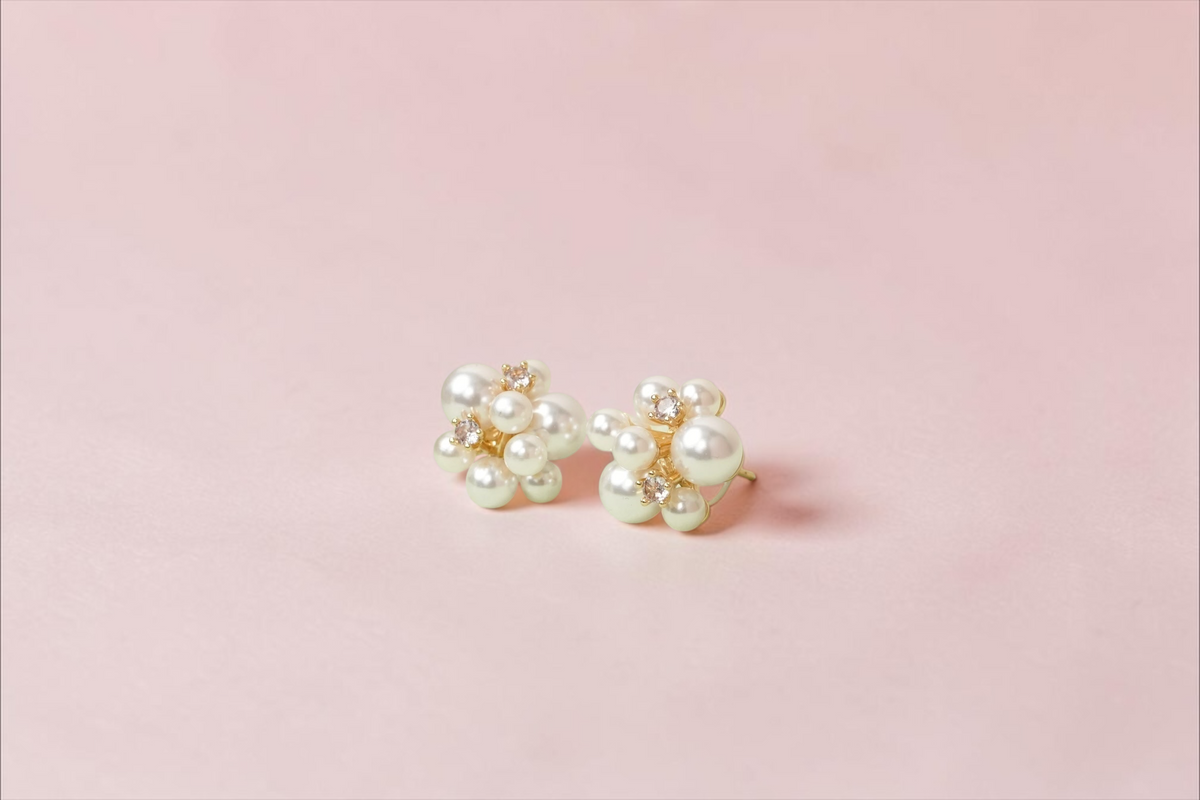 Elegant Cluster Pearl Stud Earrings for Women