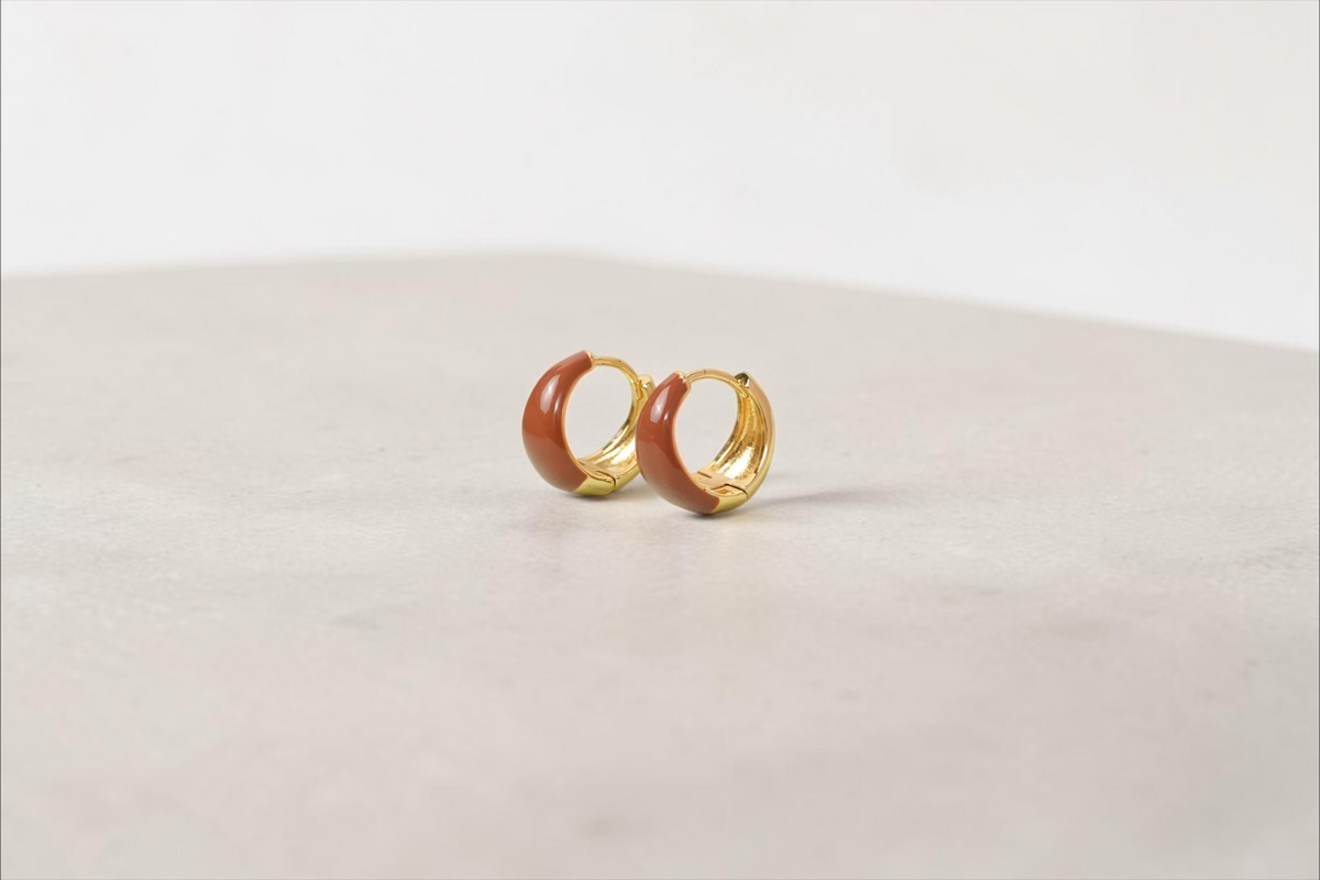 Classic Brown Enamel Hoop Earrings