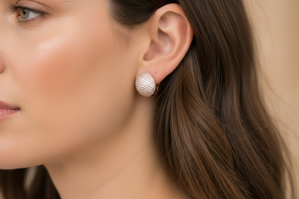 RoseGold Pave Stone Circular Hoop Earrings