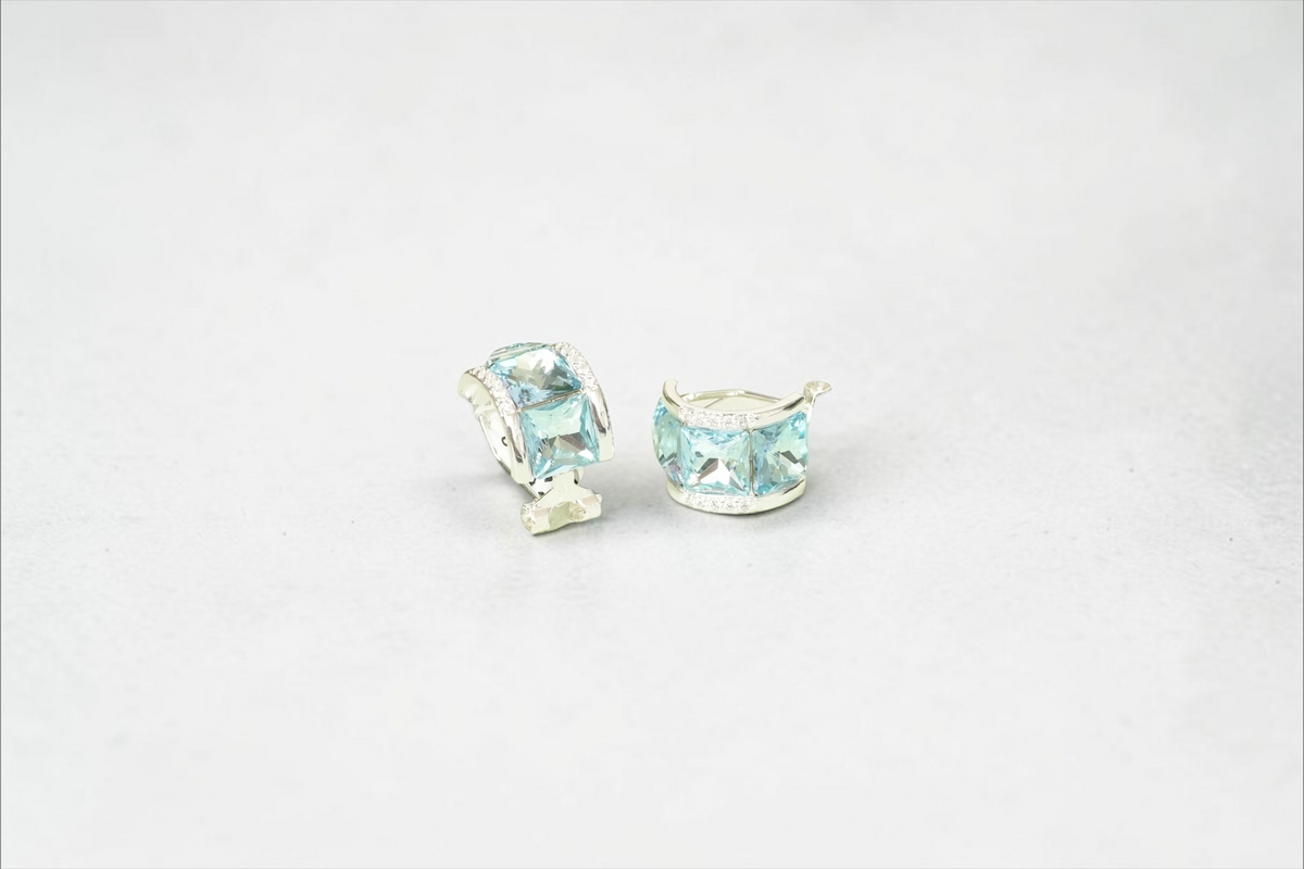 Aquamarine Cube Hoops