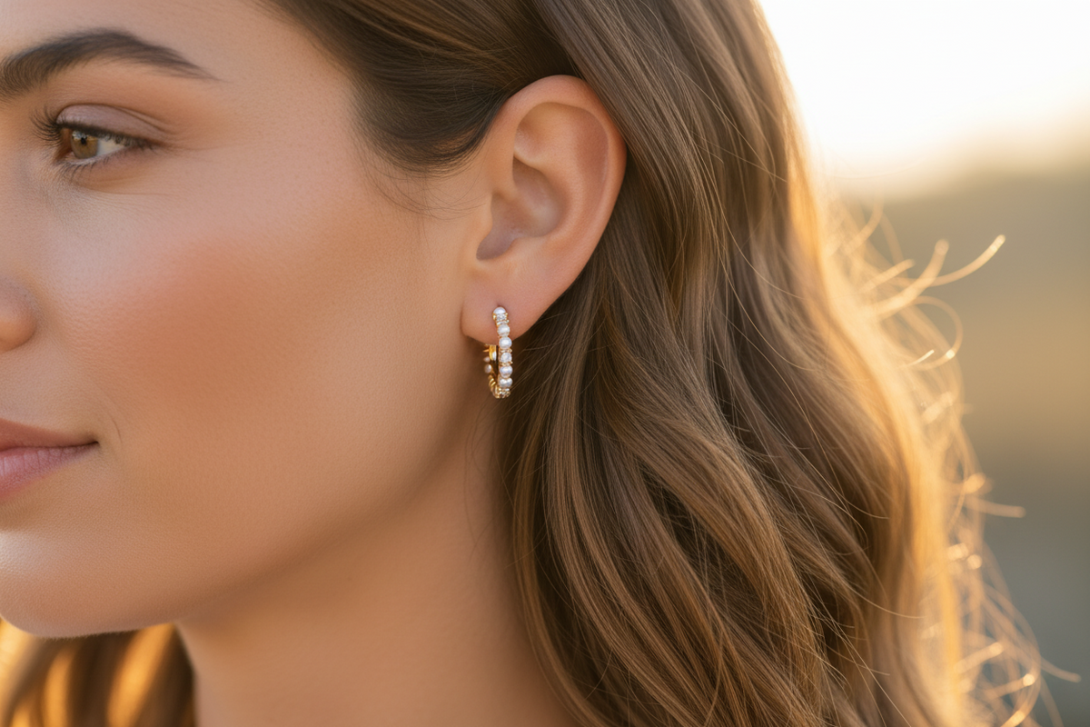 Elegant Pearl Embellished Hoop Earrings