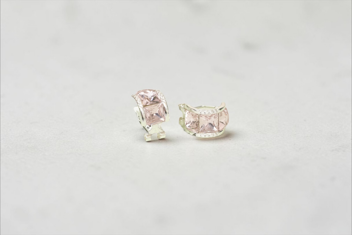 Pink Stone Cube Hoops