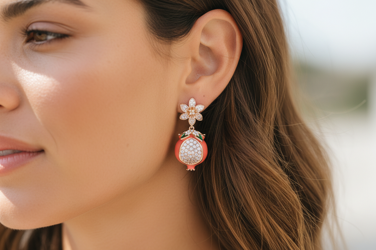 Elegant Floral Pomegranate Drop Earrings