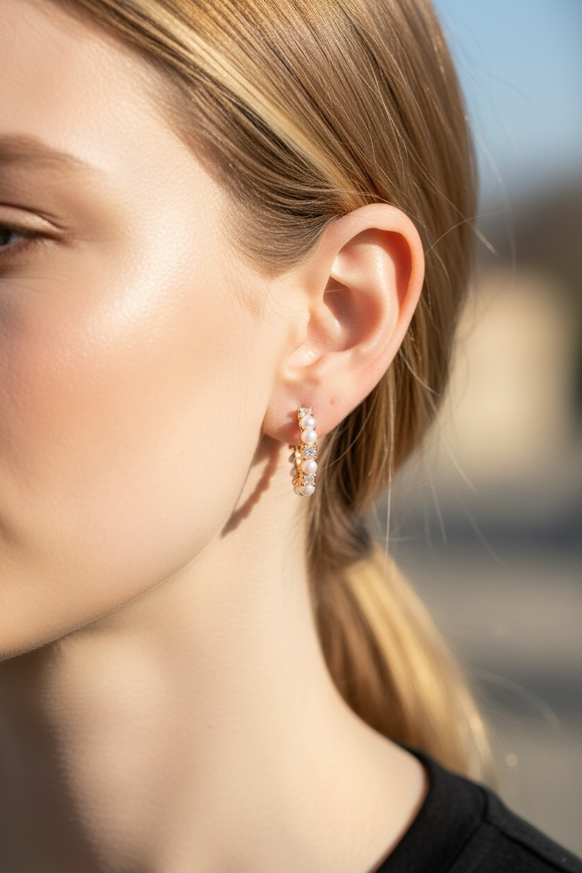 Elegant Pearl Embellished Hoop Earrings